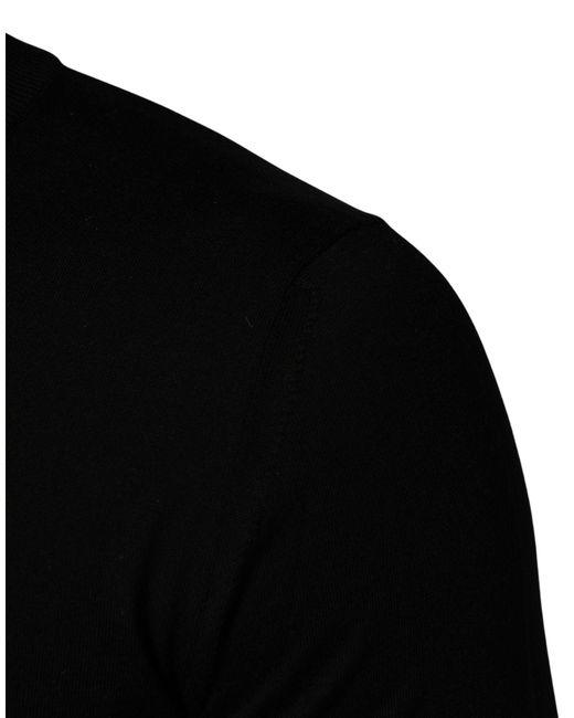 Dolce & Gabbana Black Embroidered Logo Crew Neck Pullover Sweater Virgin Wool Clothing for men