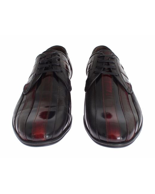 Dolce & Gabbana Black Elegant Bordeaux Striped Leather Dress Shoes for men