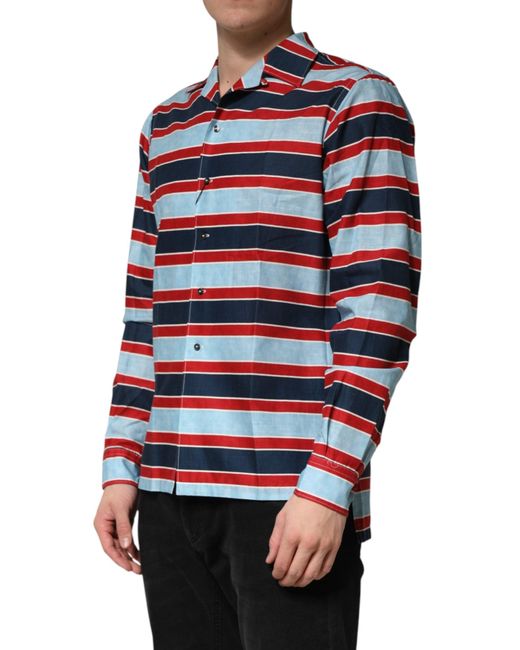 Dolce & Gabbana Blue Stripes Cotton Button Down Shirt for men