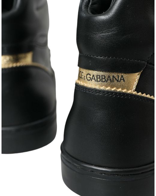 Dolce & Gabbana Black Crown Bee Logo Mid Top Portofino Sneakers Shoes for men