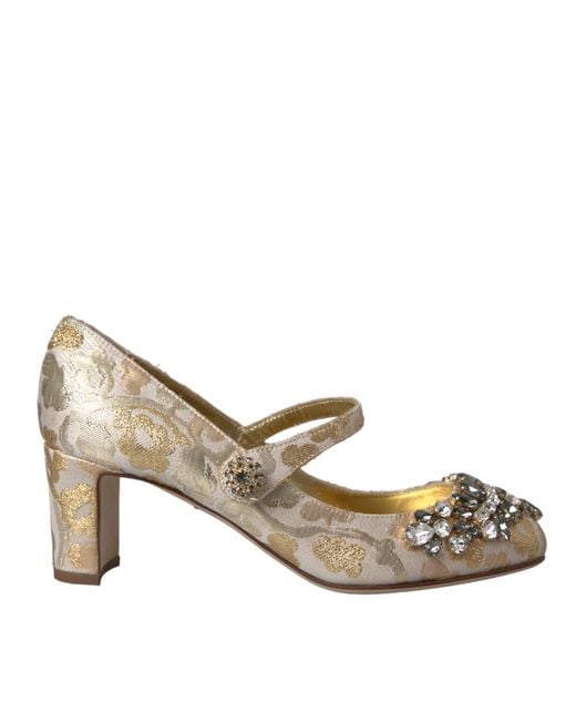 Dolce & Gabbana Metallic Jacquard Crystal Mary Janes Pumps Shoes