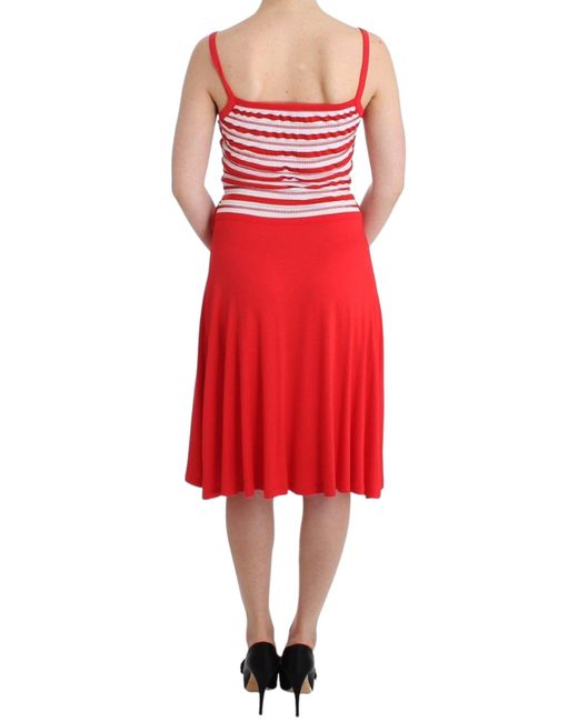 Rocco Barocco Red Striped Jersey A-line Dress