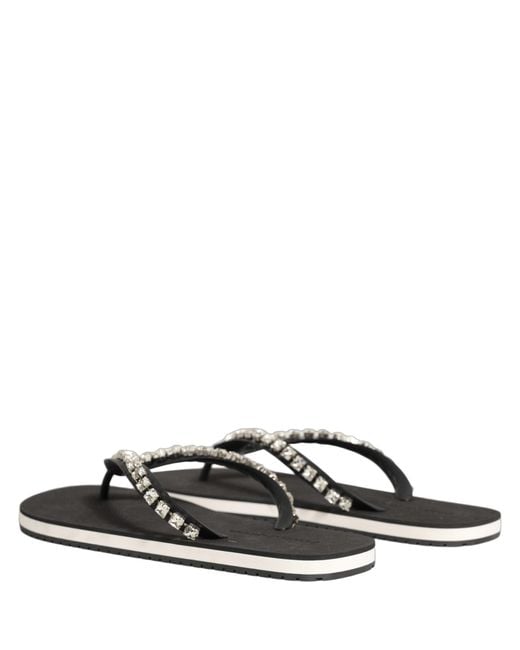 Dolce & Gabbana Black Embellished Rubber Flip Flops Men Shoes for men