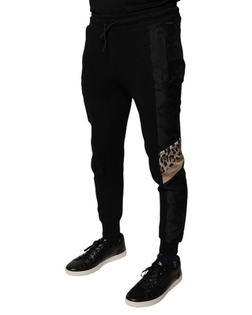 Dolce & Gabbana Black Casual Joggers Leopard Print Side Stripe Trousers for men