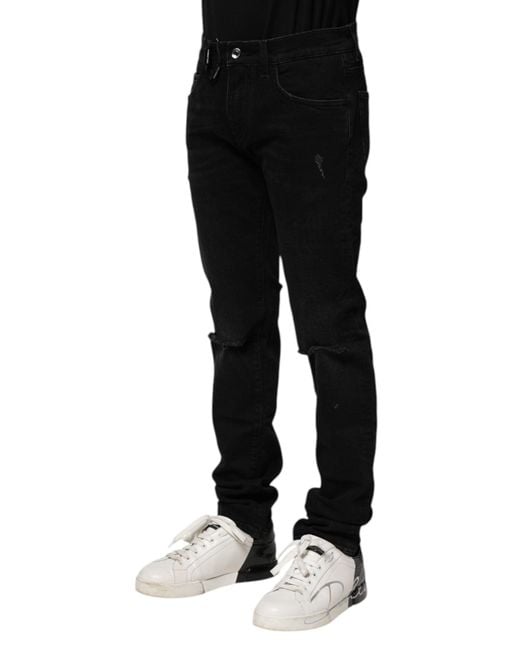 Dolce & Gabbana Black Distressed Slim Fit Jeans for men