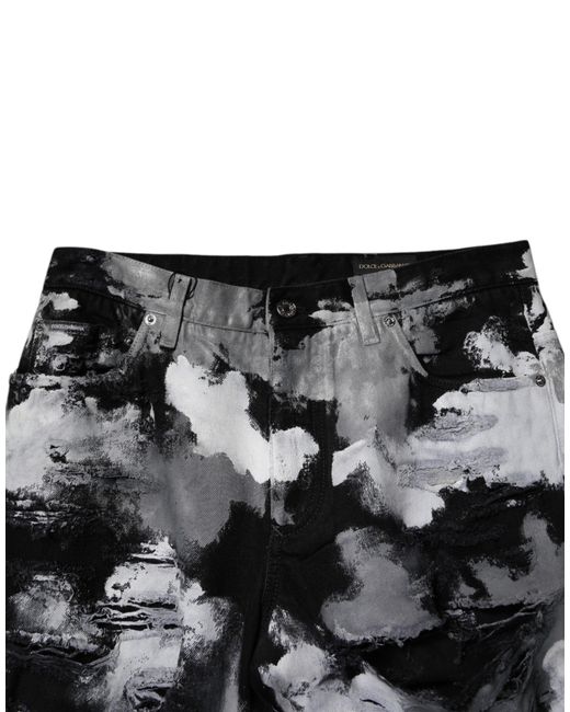 Dolce & Gabbana Black Camouflage Tattered Skinny Denim Jeans for men