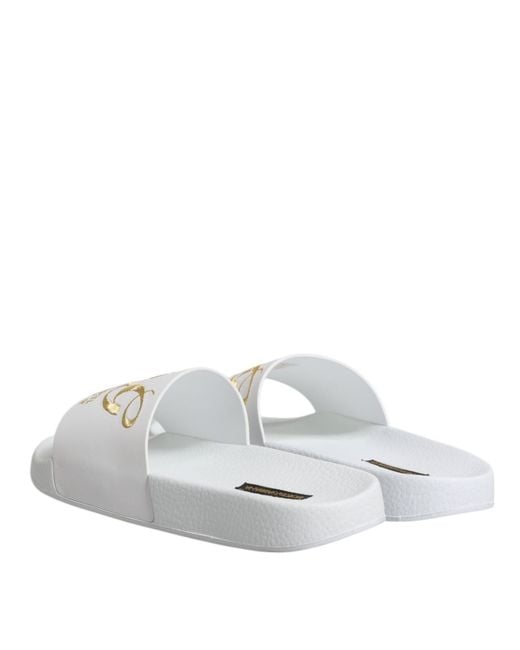 Dolce & Gabbana White Leather Slides Sandals Beachwear Shoes for men
