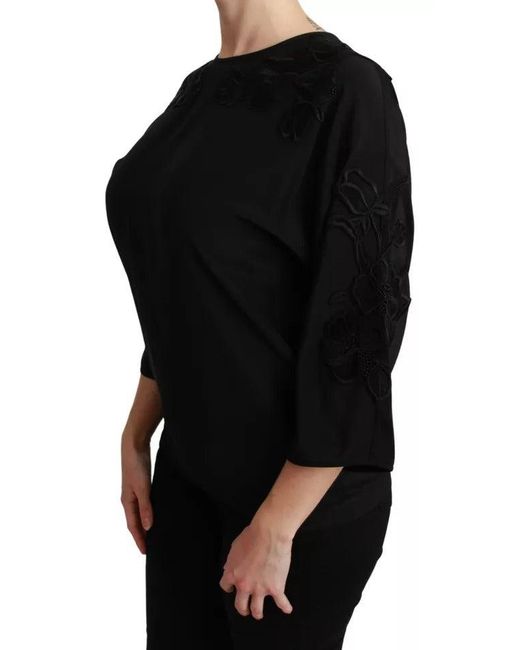 Dolce & Gabbana Black Floral Embroidered Blouse Silk Top