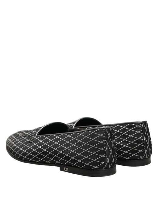 Dolce & Gabbana Black Velvet Diamond Stitched Loafers Shoes for men