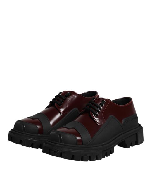 Dolce & Gabbana Black Red Leather Lace Up Trekking Dress Shoes for men