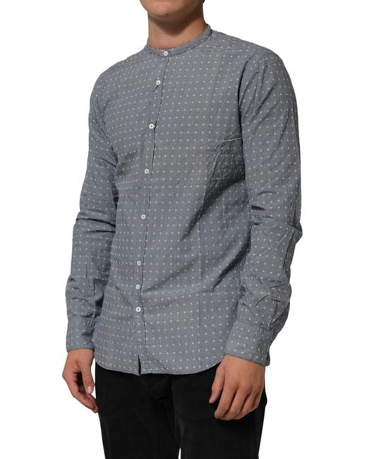 Aglini Gray Polka Dot Cotton Button Down Long Sleeves Shirt for men
