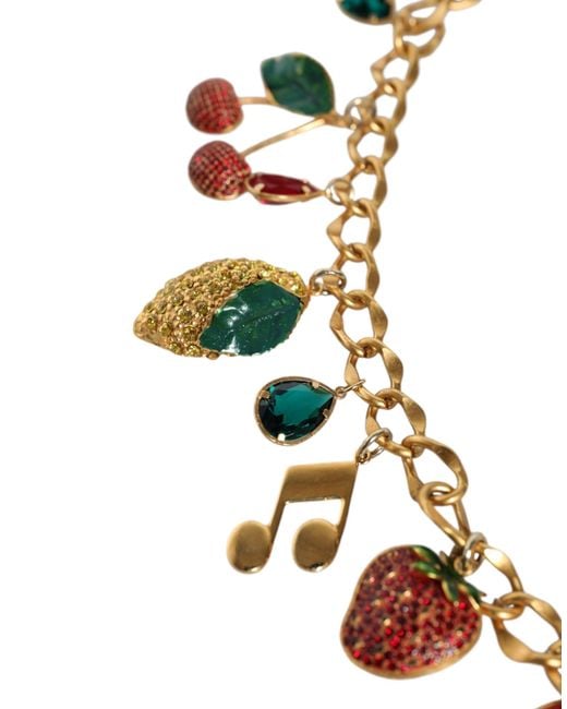 Dolce & Gabbana Metallic Gold Tone Brass Fruity Crystal Embellished Waist Chain Belt