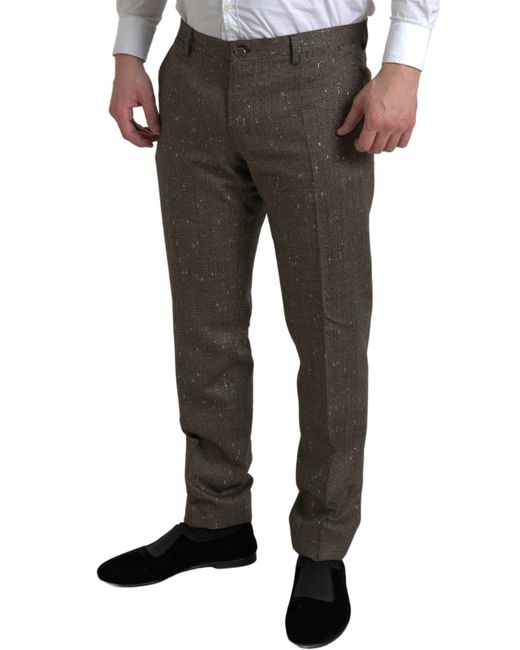 Dolce & Gabbana Gray Brown Wool Dress Skinny Men Trouser Pants for men