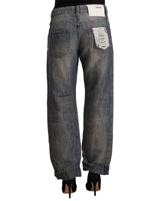 Acht Gray Washed Ramie Straight Denim Folded Hem Jeans