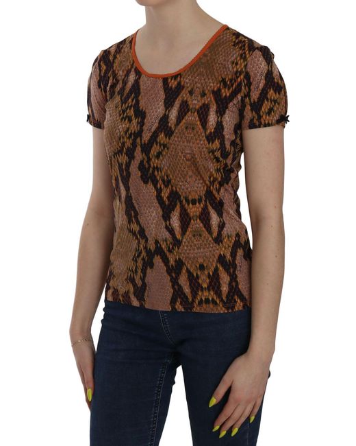 Just Cavalli Brown Snake Skin Print Short Sleeve Top T-Shirt