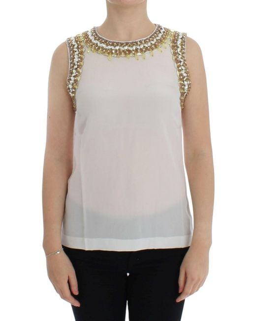 Dolce & Gabbana White Crystal Embellished Tank Top