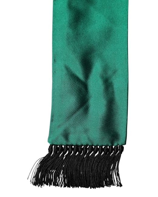 Dolce & Gabbana Green Silk Fringes Neck Wrap Foulard Scarf for men