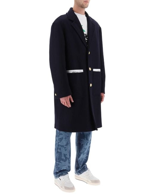 Palm Angels Blue Sartorial Tape Wool Cashmere Coat for men