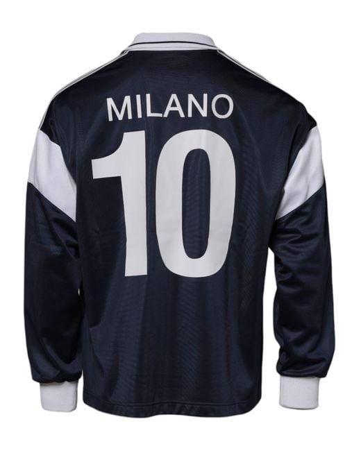 Dolce & Gabbana Blue Logo Jersey Collared Pullover Sweater for men