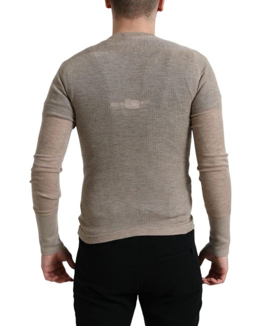 Dolce & Gabbana Gray Henley Pullover Beige Cashmere Sweater for men