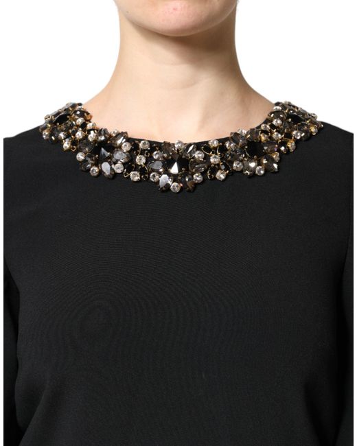 Dolce & Gabbana Black Crystal Embellished Round Neck Mini Dress for men