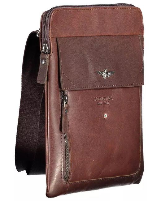 Aeronautica Militare Brown Elegant Leather-Poly Shoulder Bag With Contrasting Details for men