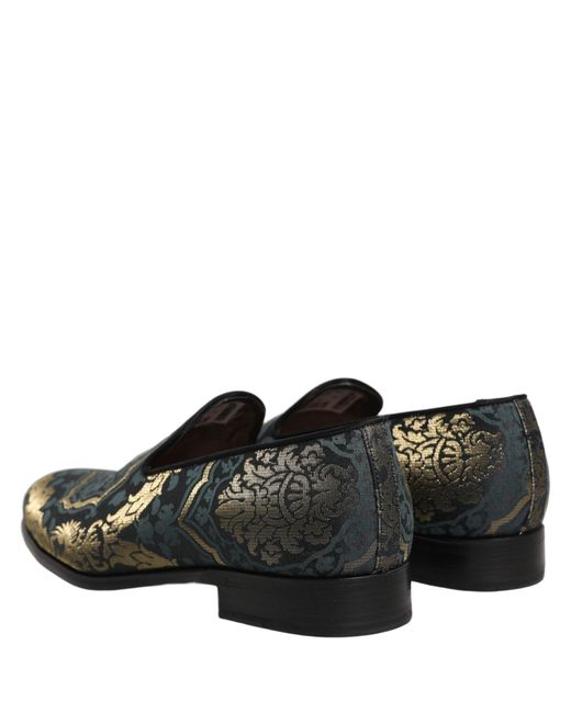 Dolce & Gabbana Black Floral Brocade Slip On Loafers Shoes for men