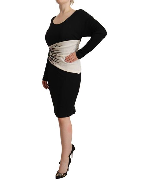 Roberto Cavalli Black Elegant Sheath Long Sleeve Boat Neck Dress