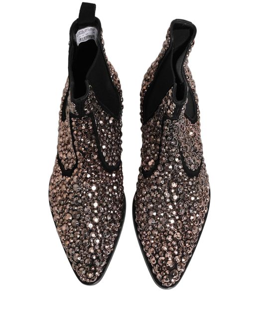 Dolce & Gabbana Brown Silver Embellished Chelsea Ankle Boots Shoes for men
