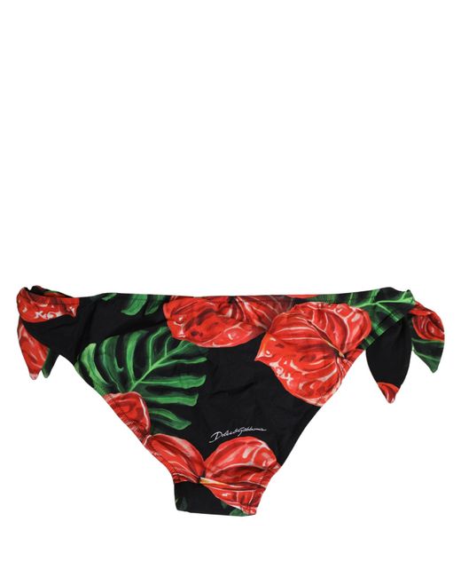 Dolce & Gabbana Black Floral Print Nylon Beachwear Bikini Bottom Elastane Clothing