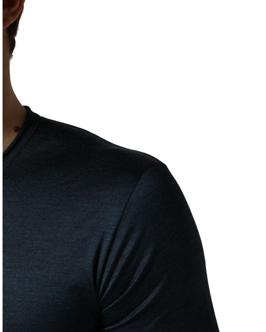 Dolce & Gabbana Black Dark Blue Silk Crew Neck Short Sleeve T for men