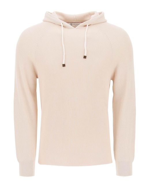 Brunello Cucinelli Natural Knitted Hoodie for men