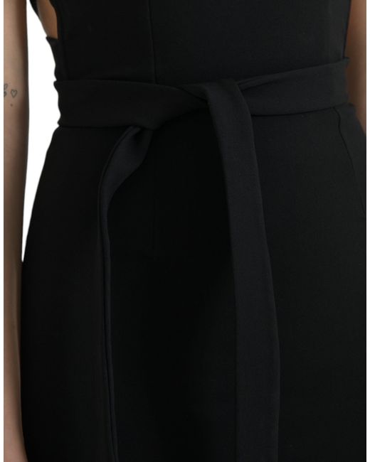 Dolce & Gabbana Black Elegant Sheath Halter Midi Dress