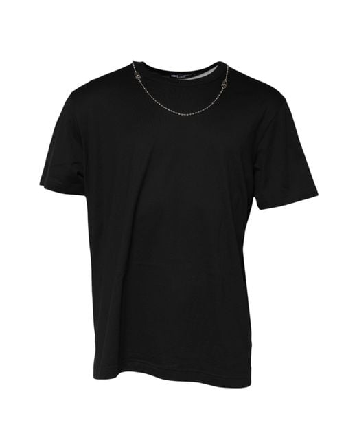Dolce & Gabbana Black Chain Necklace Cotton Crewneck T for men