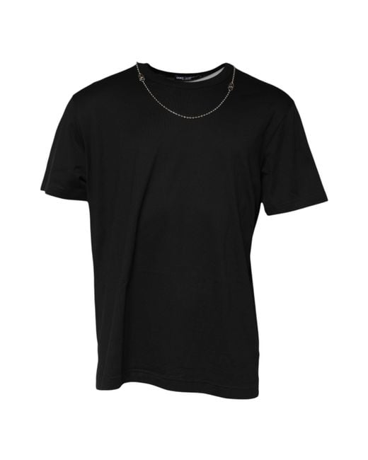 Dolce & Gabbana Black Chain Necklace Cotton Crewneck T for men