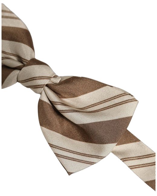 Dolce & Gabbana Multicolor Men Brown Beige Stripes Adjustable Neck Papillon Bow Tie for men