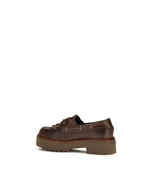 Pinko Brown Calf Leather Bos Taurus Platform Loafers