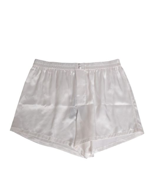 Dolce & Gabbana Gray White Silk Satin Elastic Men Boxer Short Swimwear for men