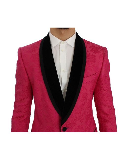 Dolce & Gabbana Red Floral Brocade Slim Blazer Jacket for men