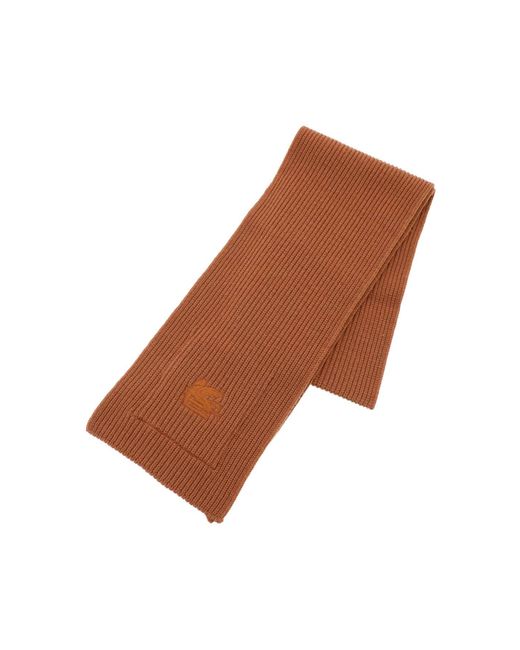 Etro Brown Ribbed Wool Scarf