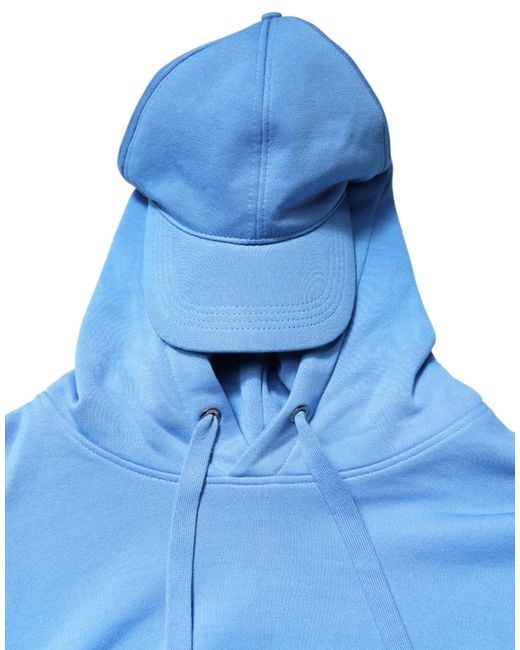 Dolce & Gabbana Blue Cotton Hooded Men Sportswear Vest Sweater for men