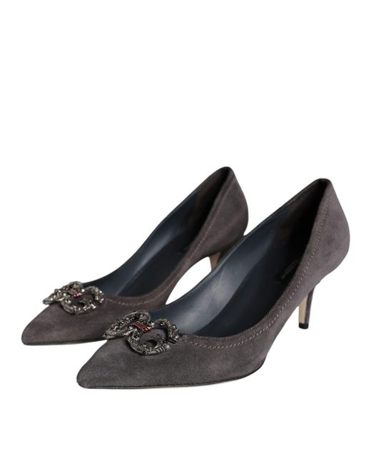 Dolce & Gabbana Gray Amore Suede Bellucci Heels Pumps Shoes (Pre-Owned)