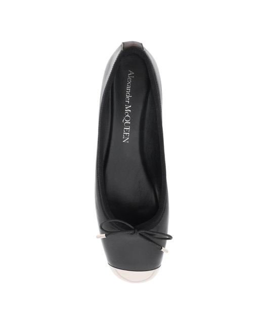 Alexander McQueen Black Nappa Leather Ballet Flats With Metallic Toe