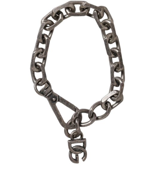 Dolce & Gabbana Metallic Silver Tone Heavy Chain Link Signature Dg Logo Bracelet