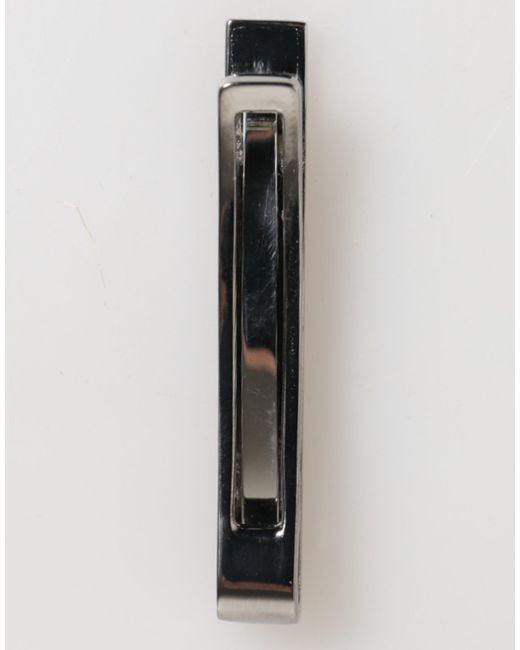 Dolce & Gabbana White Silver Tone Brass Logo Branded Men Accessory Tie Clip Bar for men