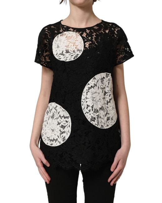 Dolce & Gabbana Black Floral Lace Short Sleeve Blouse Top