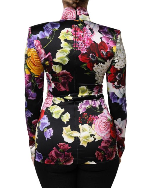 Dolce & Gabbana Black Floral Print Long Sleeve Blouse Top