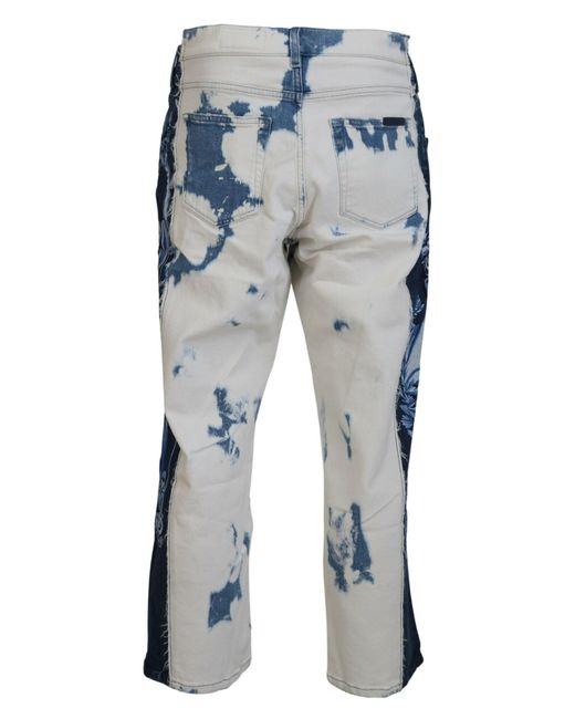 Dolce & Gabbana Blue Elegant Loose Fit Denim Pants With Unique Print for men