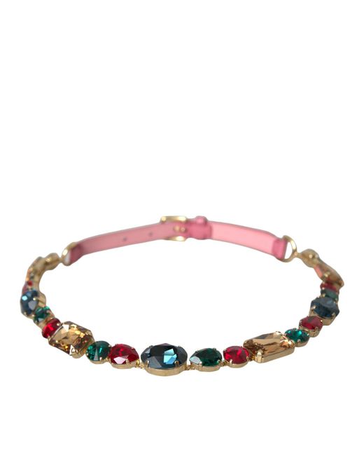 Dolce & Gabbana Pink Leather Crystal Chain Embellished Belt