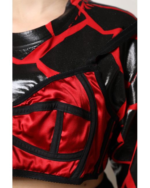 Dolce & Gabbana Red Black Cotton Bustier Detailing Cropped Top for men